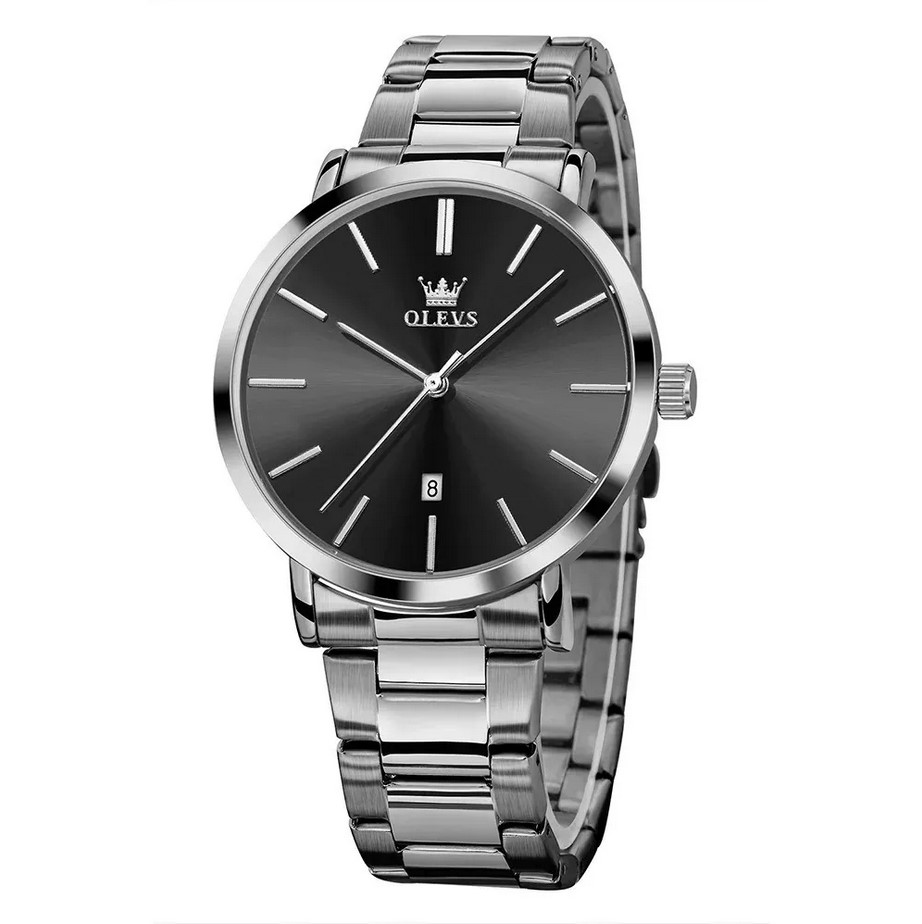 Picture of Olevs 701S Silver Stainless Steel Analog Wrist Watch For Men - Black & Silver
