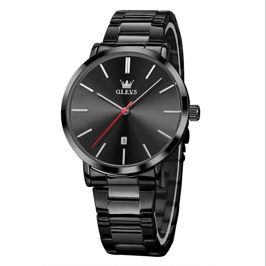Picture of Olevs 701S Silver Stainless Steel Analog Wrist Watch For Men - Black
