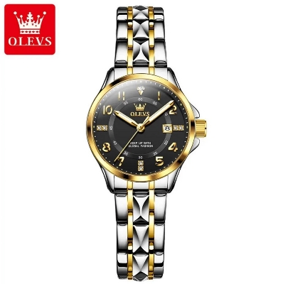 Picture of Olevs 2910L Silver & Golden Stainless Steel Analog Wrist Watch For Women - Black Silver & Golden