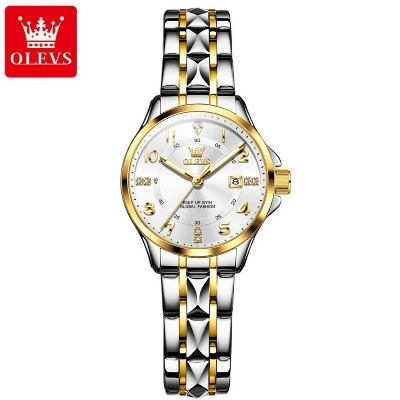 Picture of Olevs 2910L Silver & Golden Stainless Steel Analog Wrist Watch For Women - White Silver & Golden