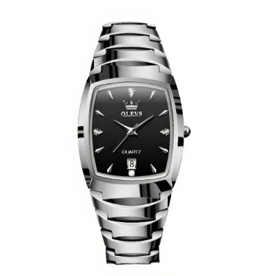 Picture of Olevs 7006G Silver Tungsten Analoge Wrist Watch For Men - Black & Silver