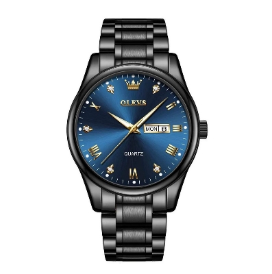 Picture of Olevs 5563S Black Stainless Steel Analog Wrist Watch For Men - RoyalBlue & Black