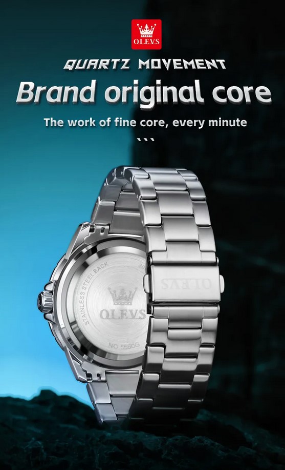 Picture of Olevs 5560S Silver Stainless Steel Analog Wrist Watch For Men - Green & Silver