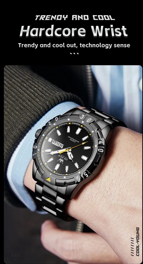 Picture of Olevs 5560S Black  Stainless Steel Analog Wrist Watch For Men - Black