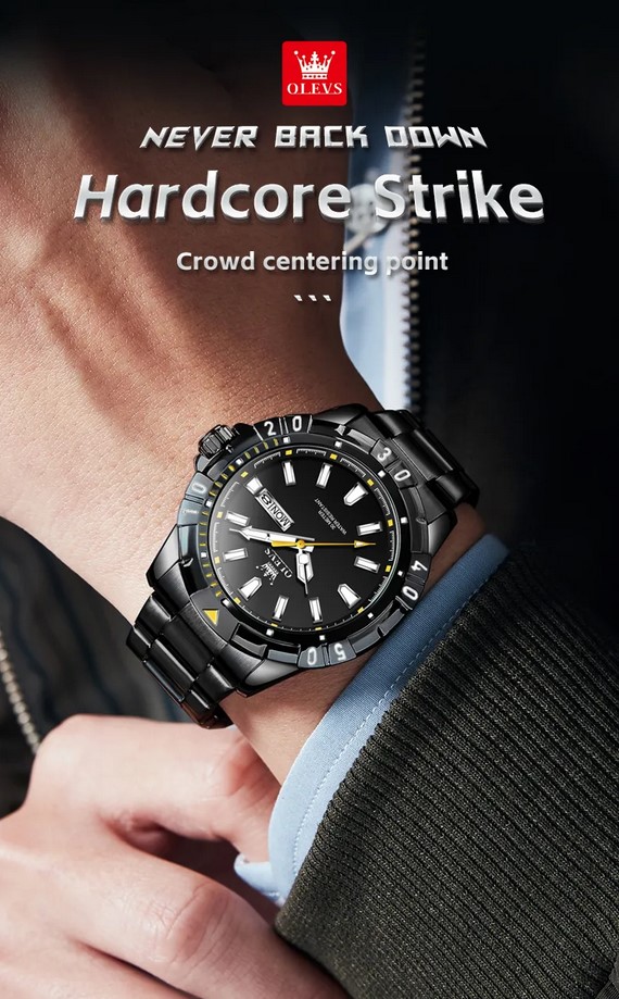 Picture of Olevs 5560S Black  Stainless Steel Analog Wrist Watch For Men - Black