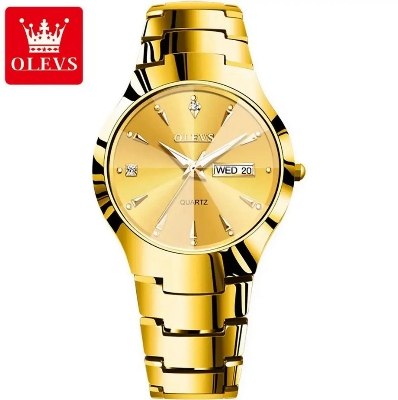 Picture of Olevs 8697S Golden Tungsten Steel Analoge Wrist Watch For Men - Golden