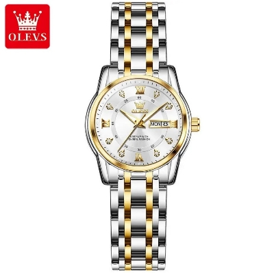 Picture of Olevs 5513L Silver & Golden Two Tone Stainless Steel Analog Wrist Watch For Women - White & Silver & Golden