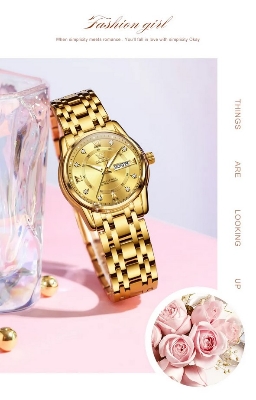 Picture of Olevs 5513L Golden Stainless Steel Analog Wrist Watch For Women - Golden