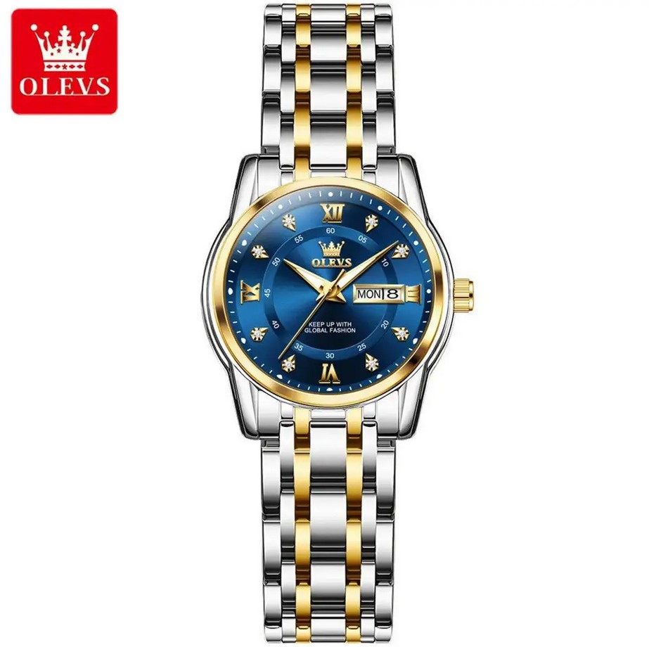 Picture of Olevs 5513L Silver & Golden Stainless Steel Analog Wrist Watch For Women - RoyalBlue Silver & Golden