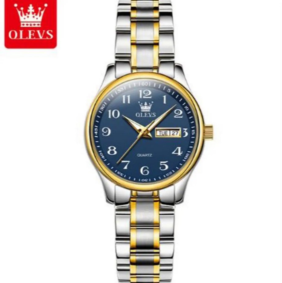 Picture of Olevs 5567L Silver & Golden Two Tone Stainless Steel Analog Wrist Watch For Women - RoyalBlue Silver & Golden