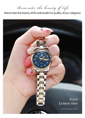 Picture of Olevs 5567L Silver & Golden Two Tone Stainless Steel Analog Wrist Watch For Women - RoyalBlue Silver & Golden