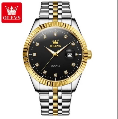 Picture of Olevs 5520S Silver & Golden Stainless Steel Analog Wrist Watch For Men - Black Silver & Golden