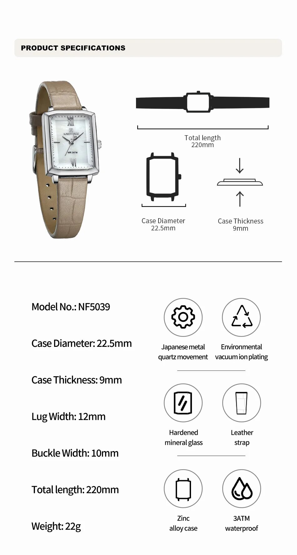 Picture of NAVIFORCE NF5039 New Elegant Wild Women's Wrist Watch Trend Casual Ladies Bracelet Shock Resistant Creative Square Case Female Watches