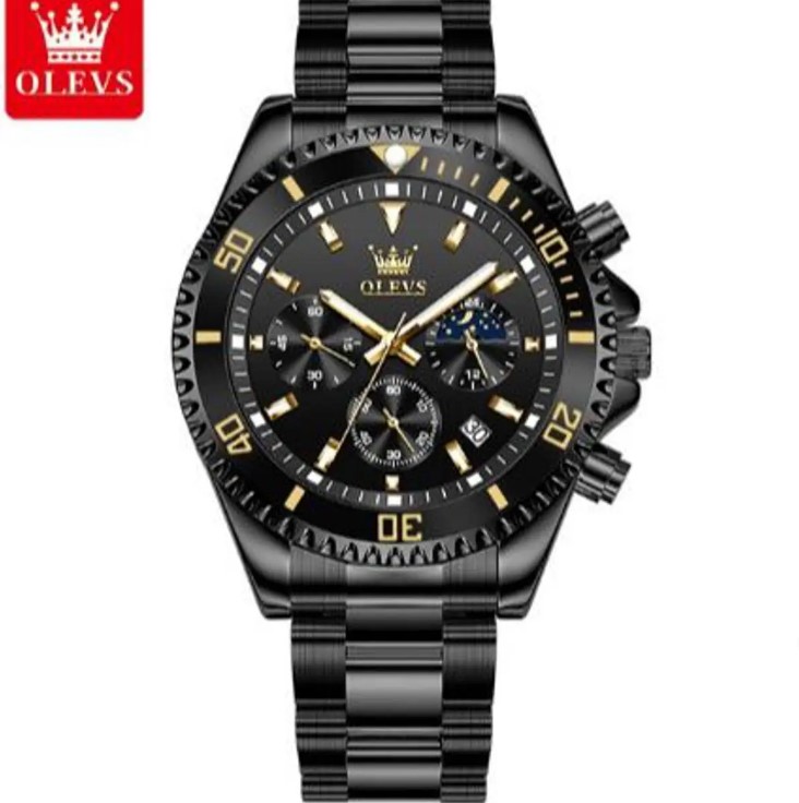 Picture of Olevs 2870S Black Stainless Steel Chronograph Wrist Watch For Men - Black