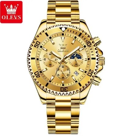 Picture of Olevs 2870S Golden Stainless Steel Chronograph Wrist Watch For Men - Golden