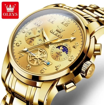 Picture of Olevs 2903S Golden Stainless Steel Chronograph Wrist Watch For Men - Golden