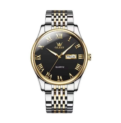 Picture of OLEVS 9979S Silver & Golden Stainless Steel Analog Wrist Watch For Men - Black Silver & Golden