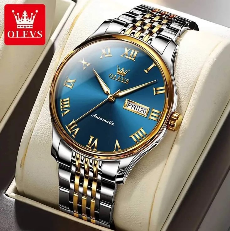 Picture of OLEVS 9979S Silver & Golden Stainless Steel Analog Wrist Watch For Men - RoyalBlue Silver & Golden