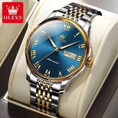Picture of OLEVS 9979S Silver & Golden Stainless Steel Analog Wrist Watch For Men - RoyalBlue Silver & Golden