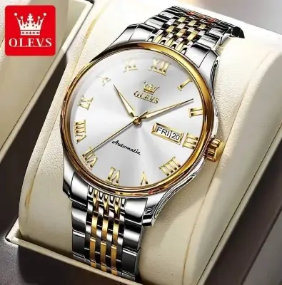Picture of OLEVS 9979S Silver & Golden Stainless Steel Analog Wrist Watch For Men - White Silver & Golden