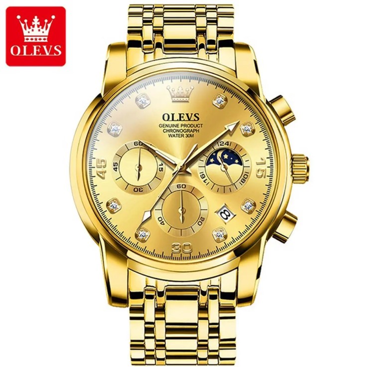 Picture of Olevs 2889S Golden Stainless Steel Chronograph Wrist Watch For Men - Golden