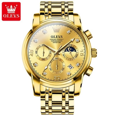 Picture of Olevs 2889S Golden Stainless Steel Chronograph Wrist Watch For Men - Golden