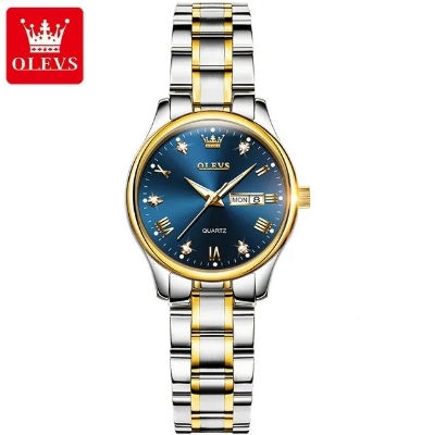 Picture of Olevs 5563L Silver & Golden Stainless Steel Analog Wrist Watch For Women - RoyalBlue & Silver