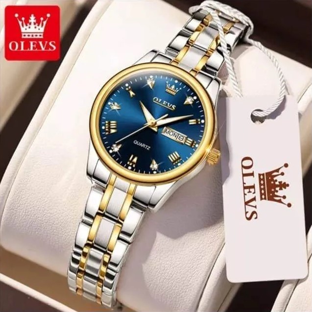 Picture of Olevs 5563L Silver & Golden Stainless Steel Analog Wrist Watch For Women - RoyalBlue & Silver