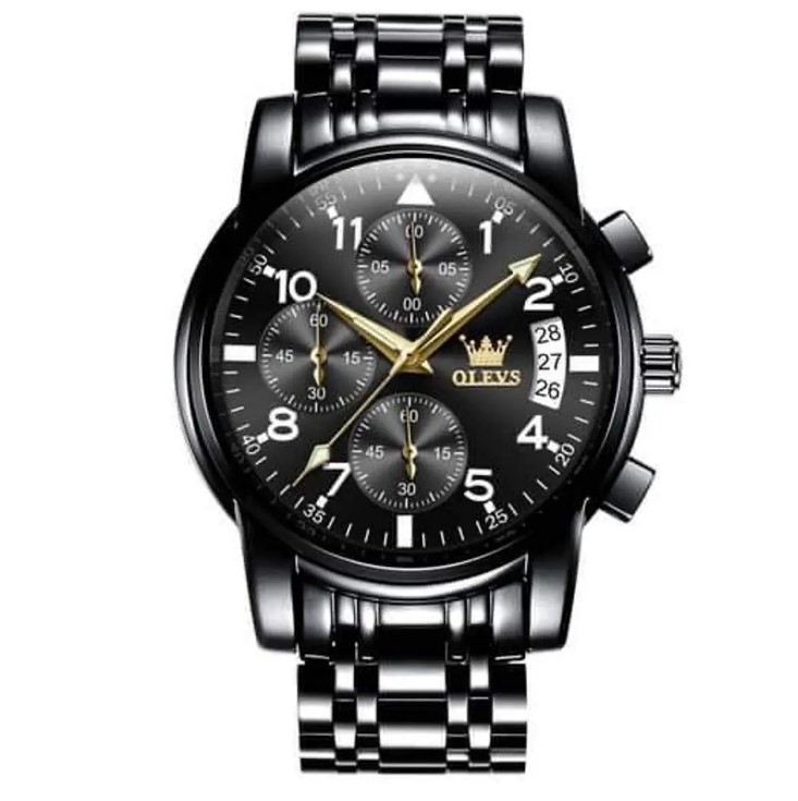 Picture of Olevs 2878S Black Stainless Steel Chronograph Wrist Watch For Men - Black