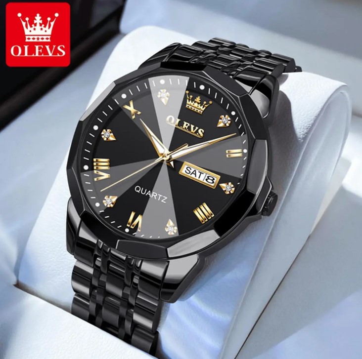 Picture of Olevs 9941G Black Stainless Steel Analog Wrist Watch For Men - Black