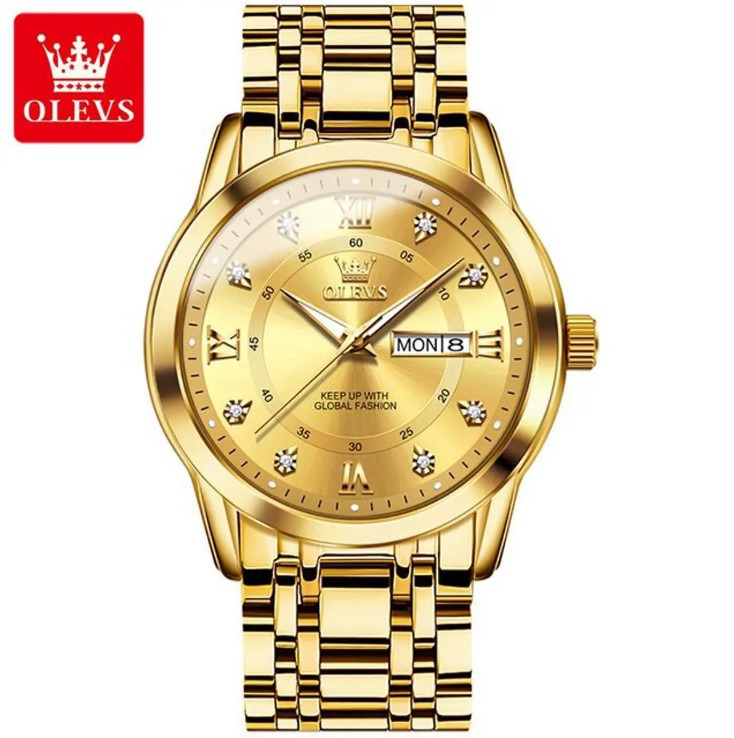 Picture of Olevs 5513G Golden Stainless Steel Analog Wrist Watch For Men - Golden