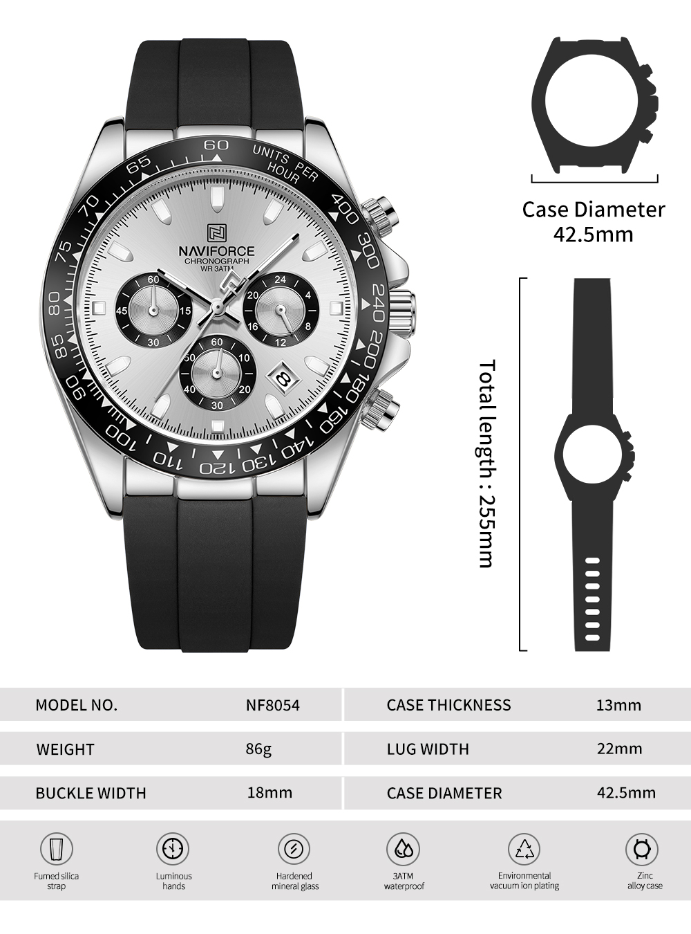 Picture of NAVIFORCE NF8054 Sleek Racing Charismatic Metallic Luminous Hands Timepiece For Style and Durability Wrist Watch