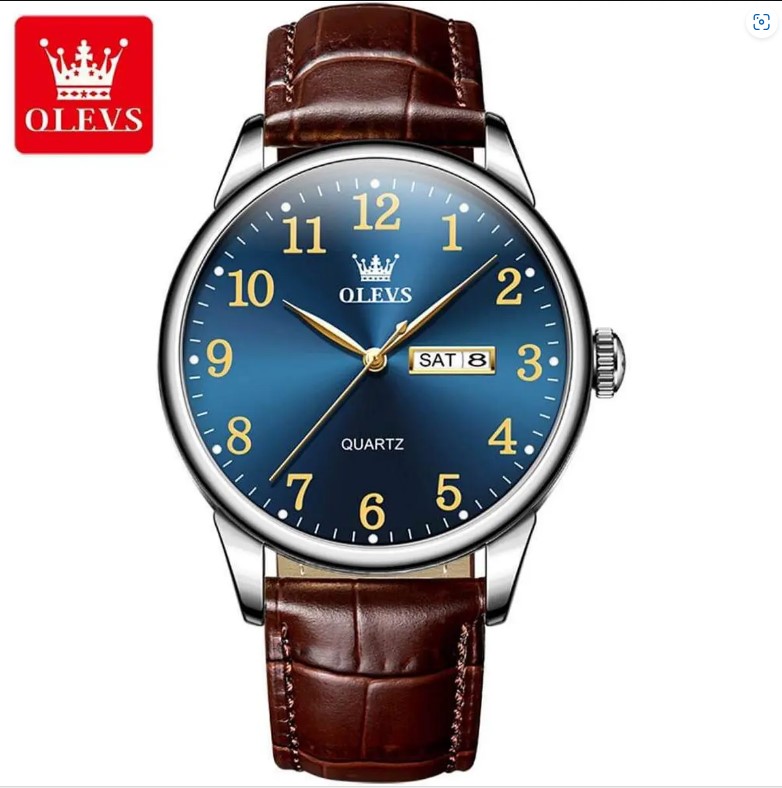 Picture of OLEVS 5535L Brown PU Leather Analog Wrist Watch For Men - RoyalBlue & Brown