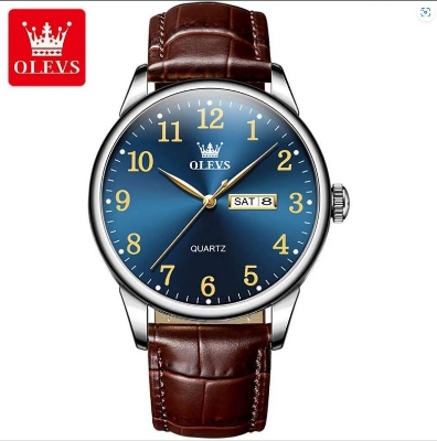 Picture of OLEVS 5535L Brown PU Leather Analog Wrist Watch For Men - RoyalBlue & Brown