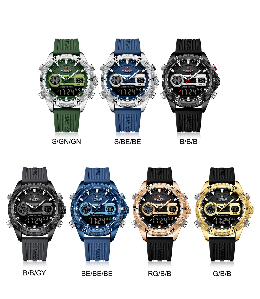 Picture of NAVIFORCE NF9223 Military Style Men’s Outdoor Sports Multifunctional Watch Dual Display Quartz Movement Silicone Strap Luminous Waterproof