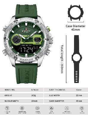 Picture of NAVIFORCE NF9223 Military Style Men’s Outdoor Sports Multifunctional Watch Dual Display Quartz Movement Silicone Strap Luminous Waterproof