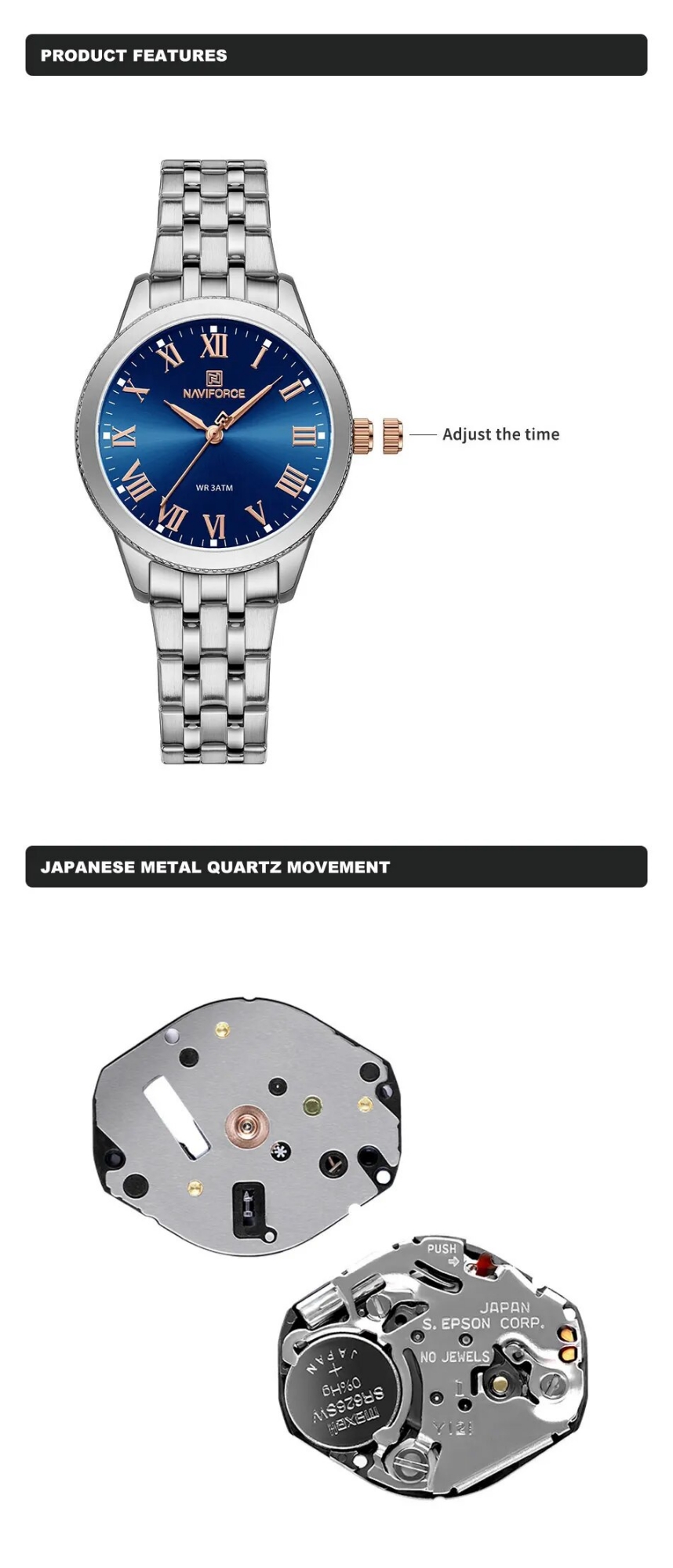 Picture of NAVIFORCE NF5032 Watches For Ladies Casual Wild Stainless Steel Band Women Bracelet 30M Water Resistant Sports Female Wrist Watch