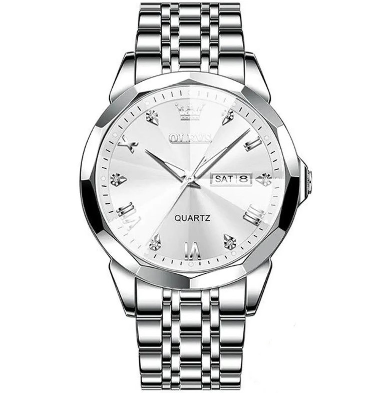 Picture of Olevs 9941G Silver Stainless Steel Analog Wrist Watch For Men - White & Silver