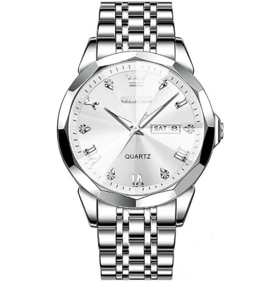 Picture of Olevs 9941G Silver Stainless Steel Analog Wrist Watch For Men - White & Silver