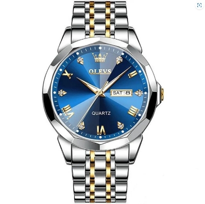 Picture of Olevs 9941G Silver & Golden Stainless Steel Analog Wrist Watch For Men - RoyalBlue Silver & Golden
