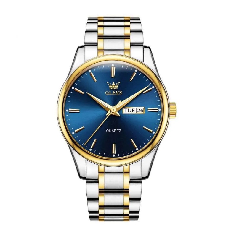 Picture of OLEVS 6898S Silver & Golden Stainless Steel Analog Wrist Watch For Men - RoyalBlue Silver & Golden
