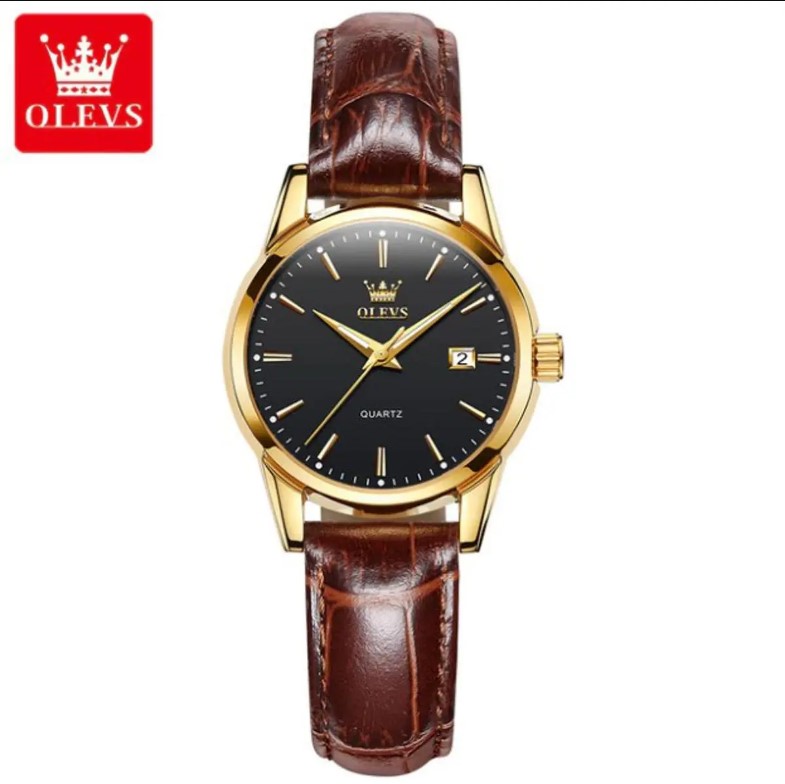 Picture of Olevs 6898L Brown PU Leather Analoge Wrist Watch For Women - Black & Brown