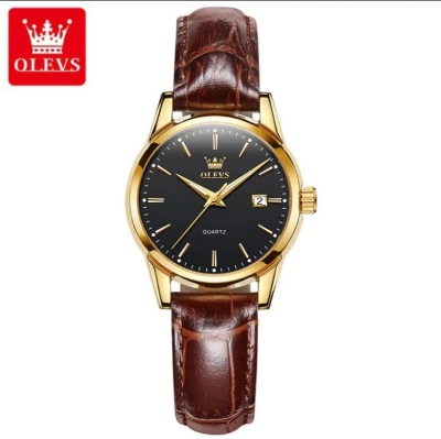 Picture of Olevs 6898L Brown PU Leather Analoge Wrist Watch For Women - Black & Brown