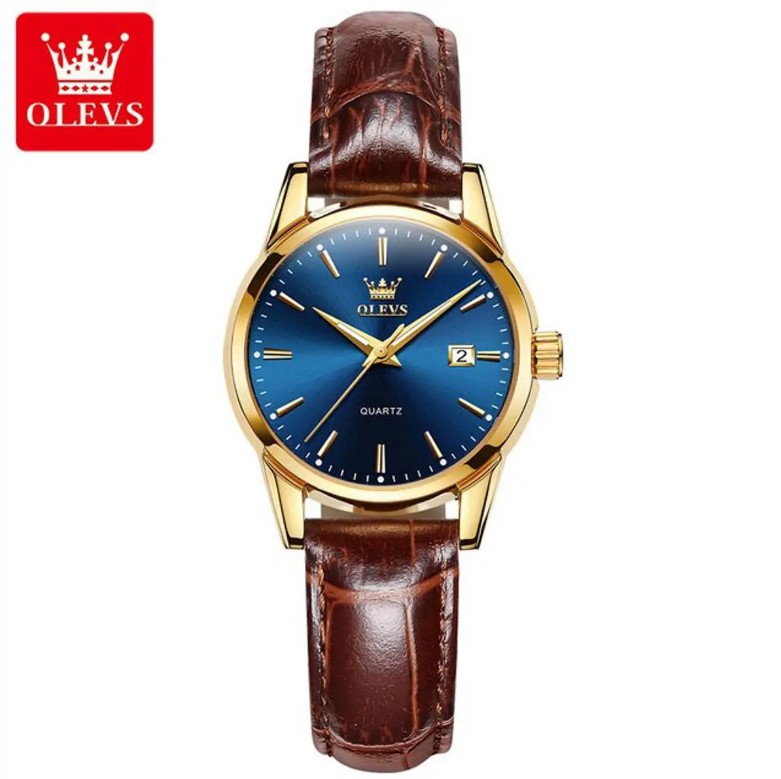 Picture of Olevs 6898L Brown PU Leather Analoge Wrist Watch For Women - RoyalBlue & Brown