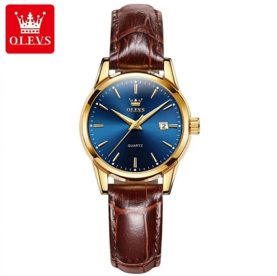 Picture of Olevs 6898L Brown PU Leather Analoge Wrist Watch For Women - RoyalBlue & Brown