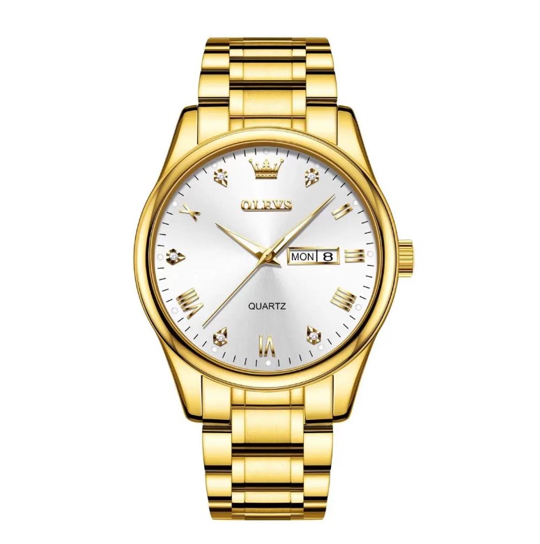 Picture of Olevs 5563G Golden Stainless Steel Analog Wrist Watch For Men - White & Golden