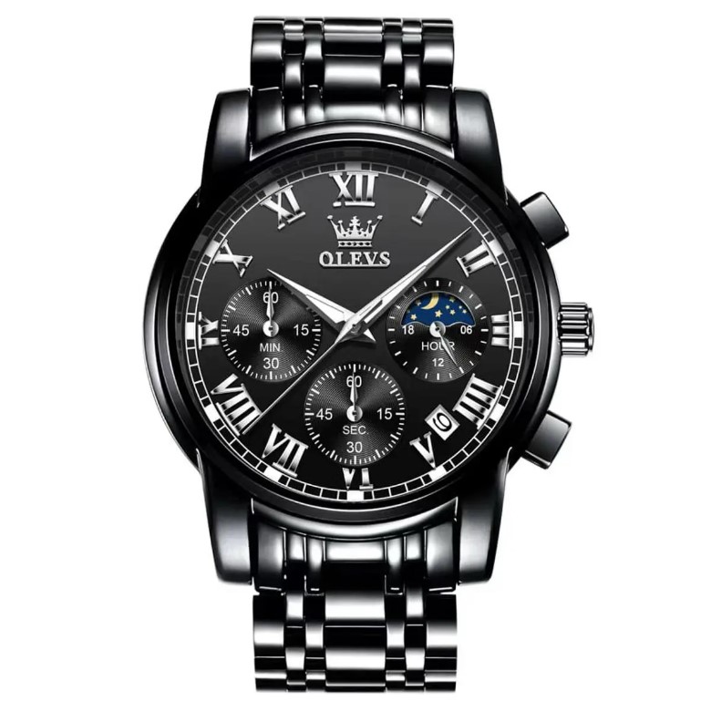 Picture of Olevs 2871G Black Stainless Steel Chronograph Wrist Watch For Men - Black