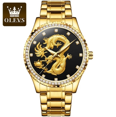 Picture of Olevs 5515S Golden Stainless Steel Analog Wrist Watch For Men - Black & Golden