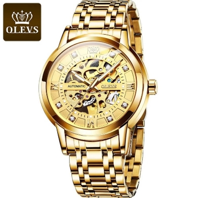 Picture of Olevs 9901G Golden Stainless Steel Automatic Mechanical Wrist Watch For Men - Golden
