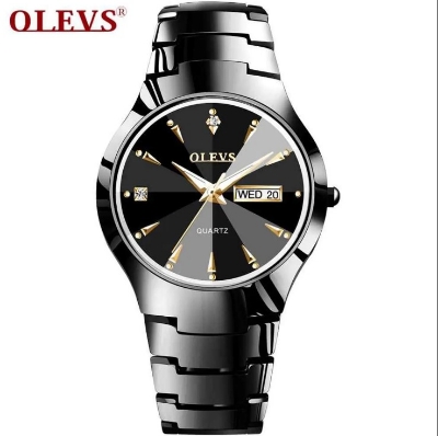 Picture of Olevs 8697S Black Tungsten Steel Analoge Wrist Watch For Men - Black
